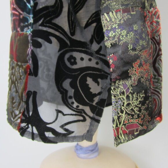 Chicos 2 Women Large Multicolor Silk Asian Accent Cardigan Purple Black Velvet - Picture 8 of 12